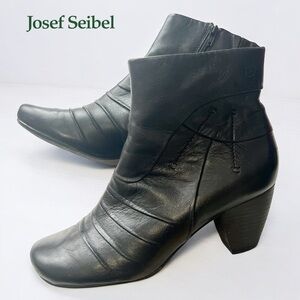 Josef Seibel Black Ankle Leather Boots Sz 38